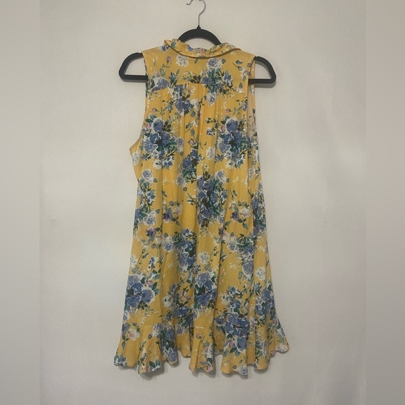 entro EUC yellow/blue floral ruffle front ling line open front cardigan vest L - Picture 3 of 4